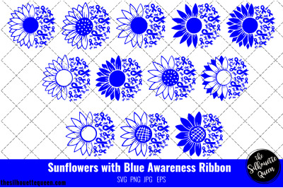 Sunflower Colon Cancer Blue Ribbon SVG,Colon Cancer Awareness Svg