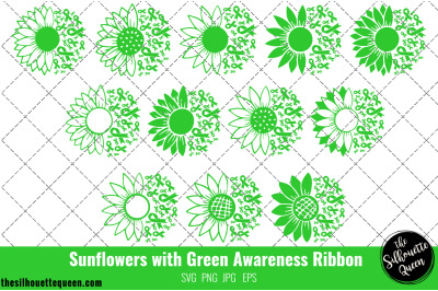 Sunflower Liver Cancer Green Ribbon SVG,Liver Cancer Awareness Svg