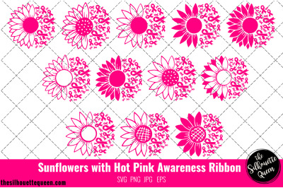 Sunflower Breast Cancer Hot Pink Ribbon SVG