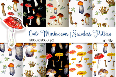 Cute Mushrooms, Seamless Pattern, summer