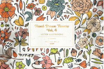 Hand Drawn Flowers Vol. 4 Vector Illustrations