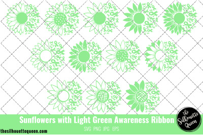 Sunflower Gallbladder/Bile duct cancer Light Green Ribbon SVG