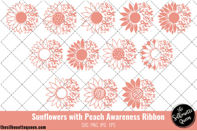 Sunflower Uterine Cancer Peach Ribbon SVG,Uterine Cancer Awareness Svg