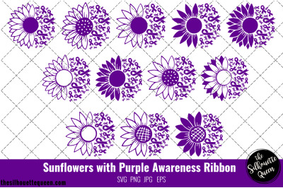 Sunflower Pancreatic Cancer Purple Ribbon SVG