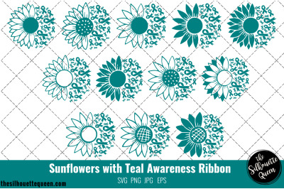 Sunflower Ovarian Cancer Teal Ribbon SVG,Ovarian Cancer Awareness Svg