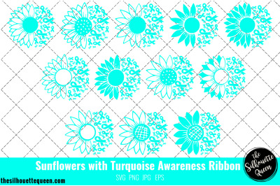 Sunflower Addiction Recovery Turquoise Ribbon SVG