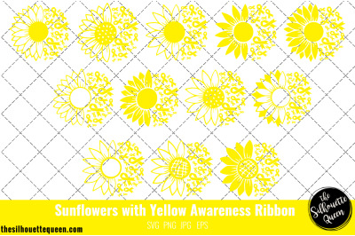 Sunflower Sarcoma, Bone Cancer Yellow Ribbon SVG,Sarcoma