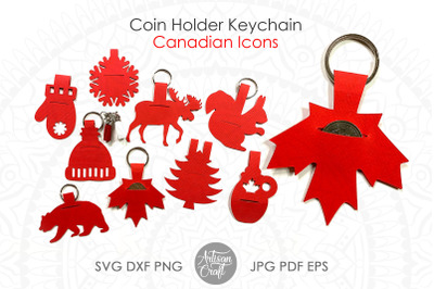 Quarter Keychain, Canada keychain, Canadian icons, coin holder