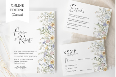 Wildflowers Wedding Invitation Template  Details RSVP Canva Floral Boh