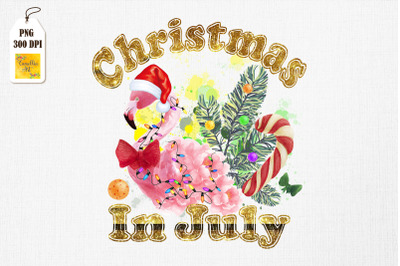 Flamingo In Santa Hat Christmas In July