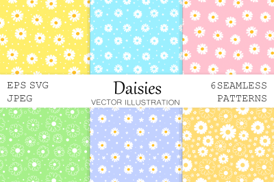 Daisy flowers pattern. Daisy flowers background. Daisy SVG