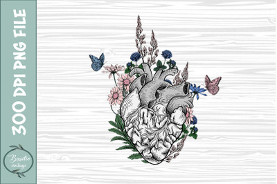 Anatomical Heart Butterfly Floral PNG