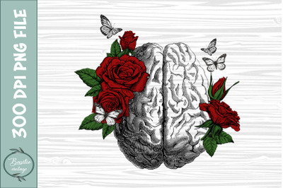 Anatomical Brain Floral Roses Butterfly