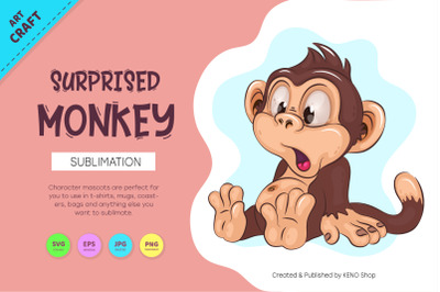 Surprised Cartoon Monkey. Crafting, Sublimation.