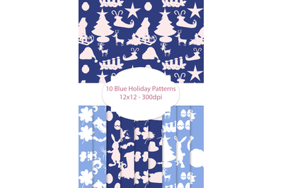 10 Blue Holiday Patterns, Holiday Digital Papers