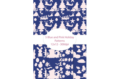 5 Blue and Pink Holiday Patterns
