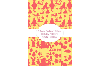 5 Coral Red and Yellow Holiday Patterns