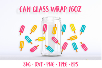 Summer can glass wrap template SVG. Ice cream glass can