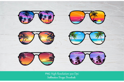 Summer Sunglasses Bundle PNG Sublimation  Beach Palm Tree Vintage PNG