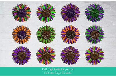 Glitter Halloween Sunflower PNG Sublimation Designs Bundle