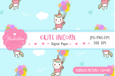 Cute Unicorn seamless pattern digital paper unicorn balloon