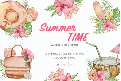 Watercolor summer time clipart