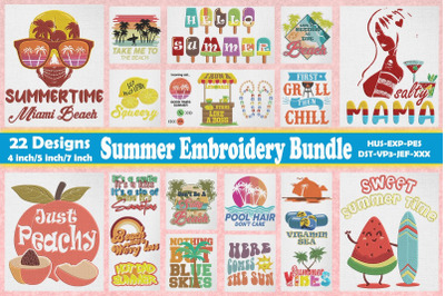 Summertime Vacation Embroidery Bundle 22 Designs, Summer Vacation