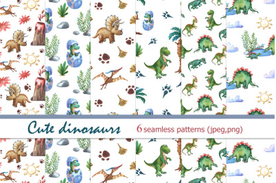 Watercolor dinosaurs patterns