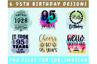 95th Birthday Sublimation Designs Bundle, 6 95th Birthday PNG Files