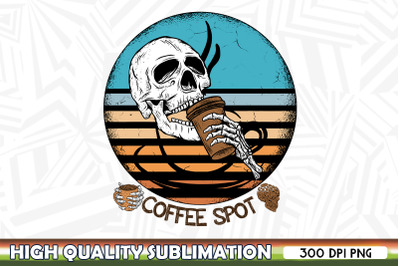 Skeleton Enjoying Coffee Spot PNG