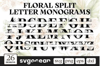 Split Letters Floral Monogram Alphabet Svg Bundle