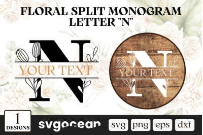 Floral Split Monogram Letter N