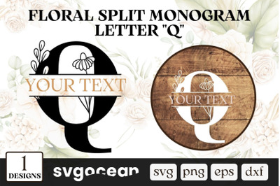 Floral Split Monogram Letter Q