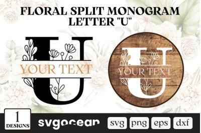 Floral Split Monogram Letter U