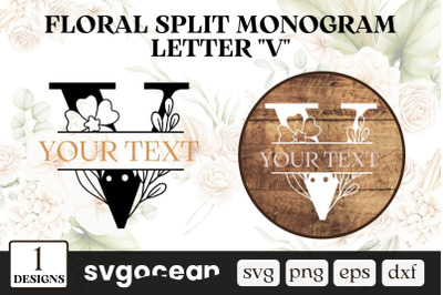 Floral Split Monogram Letter V