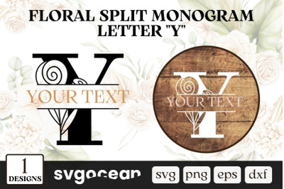 Floral Split Monogram Letter Y