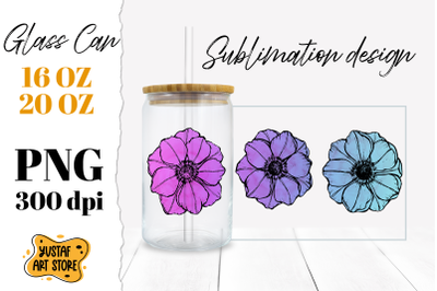 Watercolor Anemone Flowers Glass Can Sublimation. 3 color