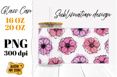 Pink Anemone Flowers Glass Can Sublimation. Seamless pattern