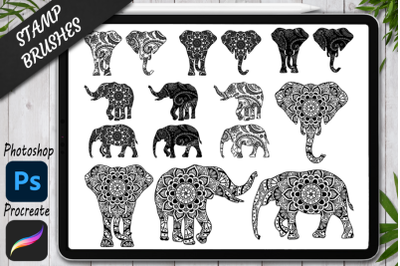 Elephant Mandala Stamps Brushes for Procreate and Photoshop.