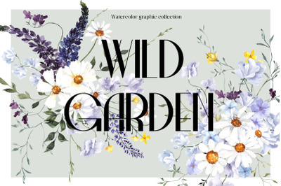 Wild Garden. Watercolor wildflowers.