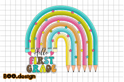 Hello First Grade Rainbow Crayons Graphics