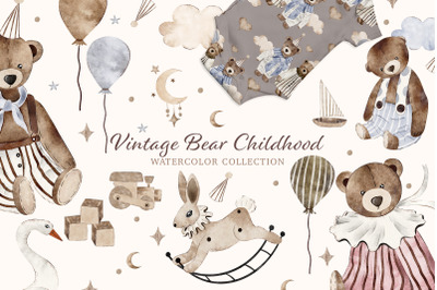 Vintage Bear Childhood Watercolor Collection