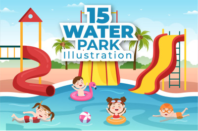 15 Water Park Cartoon Illustration