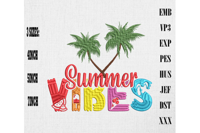 Summer Vibes Palm Trees Hello Summer Embroidery&2C; Summer Vacation