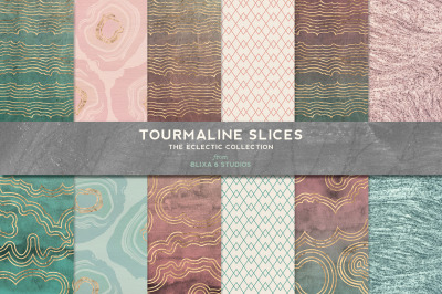 Tourmaline Slices: Gold Marbled Veins Clipart Set