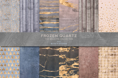 Frozen Quartz: Organic Clipart Textures in Gold &amp; Marbled Veins