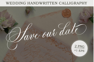 SAVE OUR DATE FOR WEDDING SET INVITATIONS. ELEGANT CALLIGRAPHY