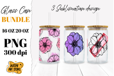 Anemone Flowers Glass Can Sublimation. 3 design