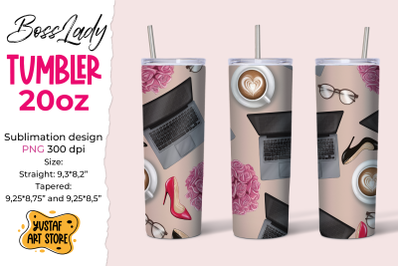 Seamless Tumbler wrap Boss Lady. Fashion illustration