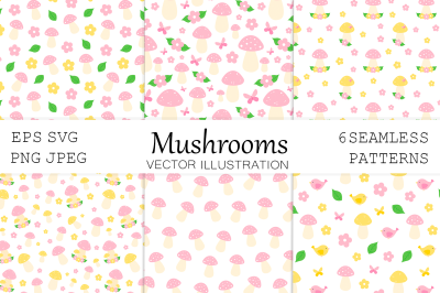 Mushrooms pattern. Mushrooms background. Mushrooms SVG